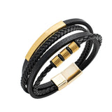 Men Punk Multilayer Braided Leather Bracelet Stainless Steel Magnetic Clasp Male Wristband Fashion Jewelry