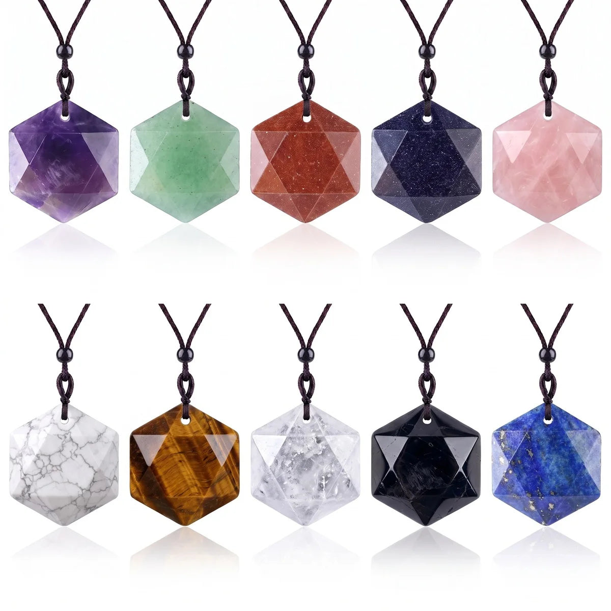 Hot Sale Mixed Gemstones Star Hexagon Shape Necklaces Quartz Agate Lapis Lazuli Chokers with Adjustable Cord