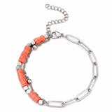 Natural Gemstone Heishi Bead Paperclip Chain Bracelet Stainless Steel Adjustable Layering Bracelet Women Fashion Jewelry #SB3163