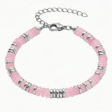 Handmade Flat Disc Stone Bracelet Silver Spacer Beads Lobster Claw Clasp Stackable Heishi Beaded Jewelry For Female Daily Wear #SB3139