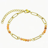Gold Stainless Steel Paperclip Chain Bracelet Tiny Gemstone Bead Adjustable Dainty Layering Bracelets for Women #SB3161G