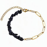 Natural Crystal Chip Beaded Bracelet Stainless Steel Paperclip Link Chain Adjustable Healing Gemstone Jewelry for Women #SB3165