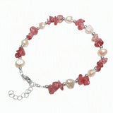 Natural Freshwater Pearl & Stone Bracelet Irregular Gemstone Chip Bead Silver Plated Adjustable Chain Bracelet for Women Gift