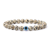 8mm Natural Round Gemstone Evil Eye Stretch Bracelet, Elastic Cord Protection Crystal Beaded Wristband Unisex Multi‑Stone Choice Spiritual Gift #SB3143