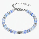 Handmade Flat Disc Stone Bracelet Silver Spacer Beads Lobster Claw Clasp Stackable Heishi Beaded Jewelry For Female Daily Wear #SB3139