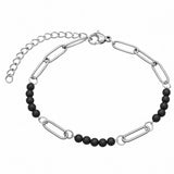 Stainless Steel Paperclip Chain Bracelet 4mm Natural Gemstone Bead Adjustable Dainty Layering Bracelet for Women #SB3161