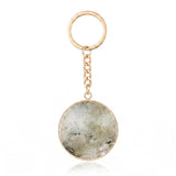 Fashion 30MM Round Disc Gemstone Keychain Chakra Healing Amulet Car Key Holder Ring  #KC2060