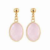 Gemstone Faceted Oval Gold Bezel Stud Dangle Stainless Steel Earrings Gold Plated Crystal Drop Earrings Jewelry Gift