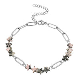 Natural Star Crystal Beaded Bracelet Stainless Steel Paperclip Chain Adjustable Multi‑Color Gemstone Bracelet Women Stacking #SB3162