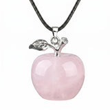 Natural Gemstone Apple Necklace for Women Men Healing Chakra Hand-Carved Crystal Pendant with Adjustable 18" Black Cord SN1371