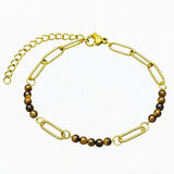 Gold Stainless Steel Paperclip Chain Bracelet Tiny Gemstone Bead Adjustable Dainty Layering Bracelets for Women #SB3161G