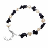 Natural Freshwater Pearl & Stone Bracelet Irregular Gemstone Chip Bead Silver Plated Adjustable Chain Bracelet for Women Gift