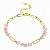 Natural Stone Star Bead Bracelet Stainless Steel Paperclip Link Chain Adjustable Layering Wrist Bracelets for Female #SB3162