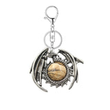 Vintage Silver Dragon Medallion Keychain, Genuine Healing Stone Chakra Amulet Keyring, Mythical Protection Car Key Holder Accessory
