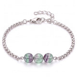 Natural Healing Crystal 3 Beads Bracelet Stainless Steel Wheat Chain Adjustable Unisex Gemstone Wrist Bracelets for Men Women #SB3155