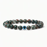 8mm Natural Round Gemstone Evil Eye Stretch Bracelet, Elastic Cord Protection Crystal Beaded Wristband Unisex Multi‑Stone Choice Spiritual Gift #SB3143