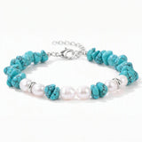 Handmade Healing Crystal Chip Bracelet Freshwater Pearl Beads Silver Extension Chain Women Fashion Stackable Bracelet #SB3136
