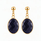 Gemstone Faceted Oval Gold Bezel Stud Dangle Stainless Steel Earrings Gold Plated Crystal Drop Earrings Jewelry Gift
