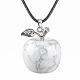 Natural Gemstone Apple Necklace for Women Men Healing Chakra Hand-Carved Crystal Pendant with Adjustable 18" Black Cord SN1371