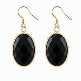 Natural Gemstone Faceted Oval Gold Bezel Fish Hook Dangle Earrings Gold Plated Crystal Drop Earrings Women Jewelry Gift