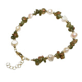 Natural Freshwater Pearl & Stone Bracelet Irregular Chip Crushed Stone Gold Plated Adjustable Chain Bracelet for Women #SB3157