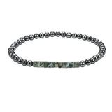 Dainty 4mm Hematite Bead Bracelet Mixed Natural Stone Tube Disc Bead Elastic Stackable Bracelet for Ladies #SB3156