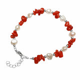 Natural Freshwater Pearl & Stone Bracelet Irregular Gemstone Chip Bead Silver Plated Adjustable Chain Bracelet for Women Gift