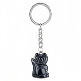 Healing Crystal Stone Cat Keychain Reiki Lucky Charms Keyring Women Bag Car Pendant