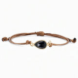 Teardrop Faceted Crystal Bracelet Adjustable Brown Wax Cord Braided Bezel‑Set Healing Gemstone Unisex Handmade Jewelry #SB3129