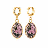 Gemstone Faceted Oval Gold Bezel Huggie Drop Earrings Gold Plated Stainless Steel Crystal Dangle Earrings Jewelry