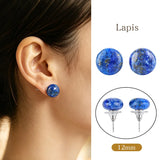 12mm Healing Crystal Round Dome Stone Stud Earrings for Daily Energy & Style