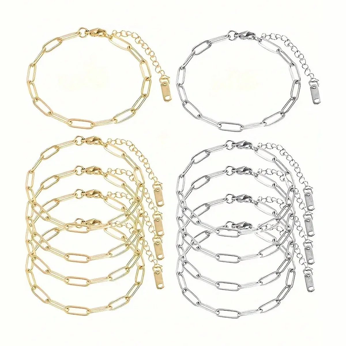 Stainless Steel Paperclip Chain Bracelet Adjustable Link Chain #SB3166