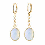 Stainless Steel Leverback Dangle Earrings Gold Plated Oval Faceted Natural Gemstone Drop Earrings Women Crystal Jewelry