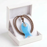 Labradorite Adjustable Braided Rope Choker Necklace with Gemstone Fish & I Love My Cat Metal Heart Charm  Gift with Box