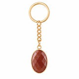 Oval Faceted Natural Crystal Gold Plated Keychain Multiple Stone Option Healing Stone Key Chain for Bag Decor