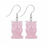 Hand Carved Crystal Owl Pendant Dangle Earrings for Women Men 25MM Animal Fashion Drop Ear Jewelry #PE2329