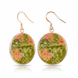 Natural Stone Round Dangle Earrings 30mm Gemstone Crystal Drop Jewelry Gold Plated Hooks #PE2060