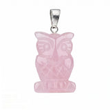 25mm Craved Owl Gemstone Pendant for Making Jewelry Healing Crystal Animal Figurine Gift SP2329