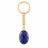 Oval Faceted Natural Crystal Gold Plated Keychain Multiple Stone Option Healing Stone Key Chain for Bag Decor
