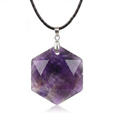 22mm Faceted Hexagon Natural Stone Necklace Healing Crystal Pendant with Black Rope Chain Jewelry Gift