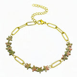 Natural Stone Star Bead Bracelet Stainless Steel Paperclip Link Chain Adjustable Layering Wrist Bracelets for Female #SB3162