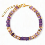 Natural Stone 6mm Disc Bead Gold Plated Bracelet Adjustable Chain Heishi Wheel Bead Gemstone Bracelet for Women #SB3142