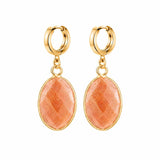 Gemstone Faceted Oval Gold Bezel Huggie Drop Earrings Gold Plated Stainless Steel Crystal Dangle Earrings Jewelry
