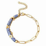 4mm Natural Stone Heishi Bead Bracelet Gold Stainless Steel Paperclip Chain Adjustable Multi-Color Gemstone Layering Jewelry #SB3163