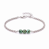 Natural Healing Crystal 3 Beads Bracelet Stainless Steel Wheat Chain Adjustable Unisex Gemstone Wrist Bracelets for Men Women #SB3155
