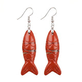 Hand Carved Natural Gemstone Fish Earrings for Women Crystal Dangle Earrings with Hypoallergenic Hooks Healing Stone Jewelry