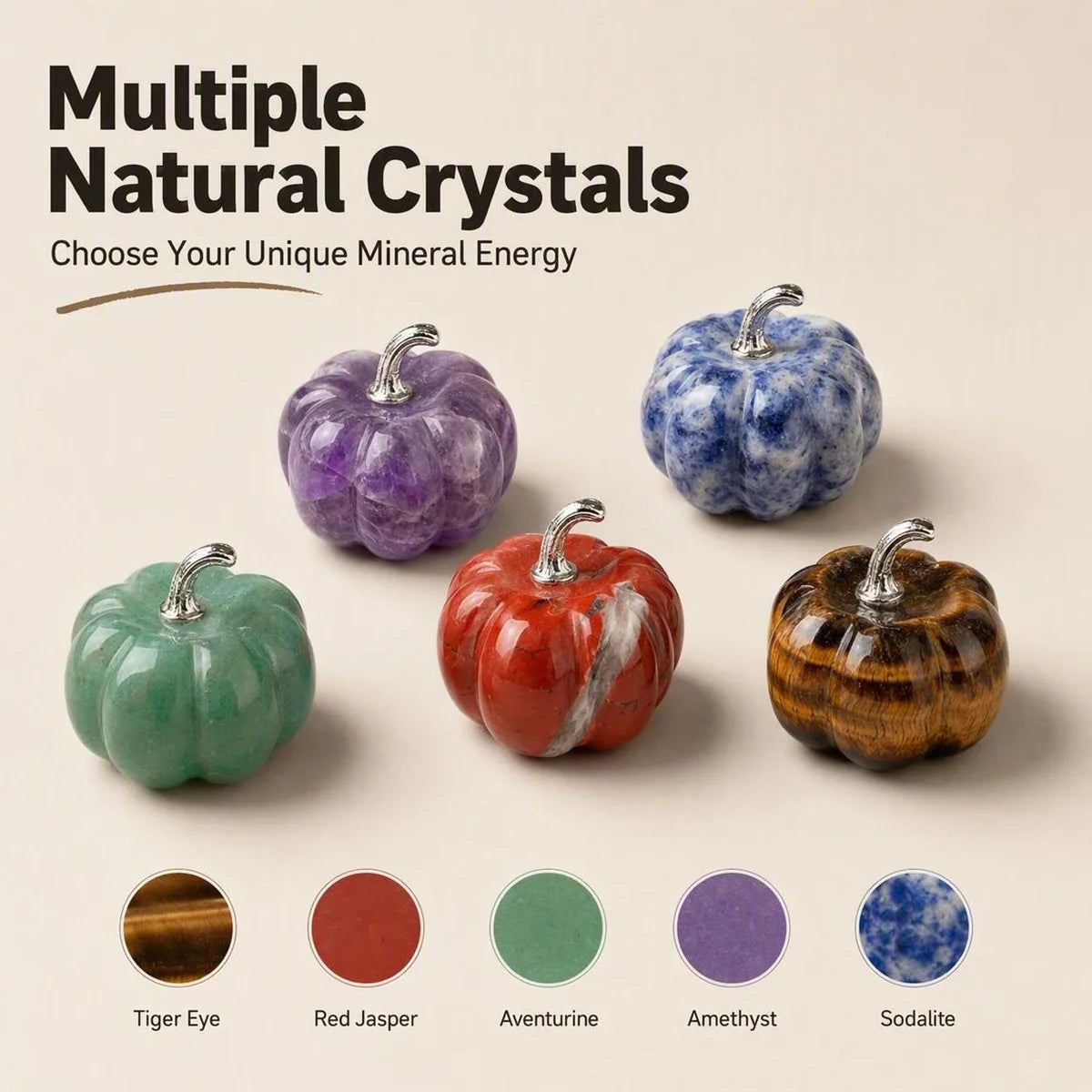6PCS 30mm Mini Crystal Pumpkin Natural Gemstone Decorative Pumpkin Halloween Fall Desk Ornament