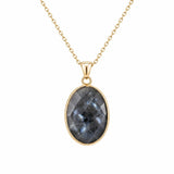 Mixed Gemstone Faceted Oval Gold Frame Pendant Necklace Dainty Gold Chain Unisex Crystal Jewelry for Daily Wear