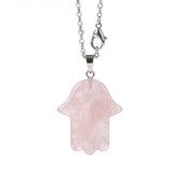 Hamsa Hand Natural Crystal Pendant Necklace Silver O Chain Evil Eye Lucky Healing Spiritual Jewelry For Women Daily Wear