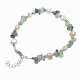 Natural Freshwater Pearl & Stone Bracelet Irregular Gemstone Chip Bead Silver Plated Adjustable Chain Bracelet for Women Gift